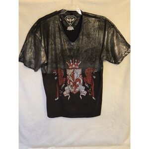 Rawyalty Black Label Mens T-Shirt 4XL Black With Sequins Crown And Dragon Design